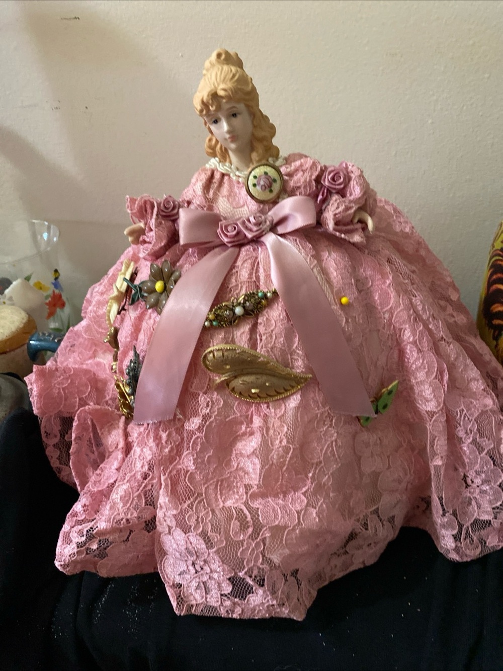 Hand Crafted Pink Lace Victorian Doll Accent